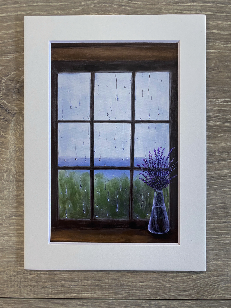 lavender vase wainy window